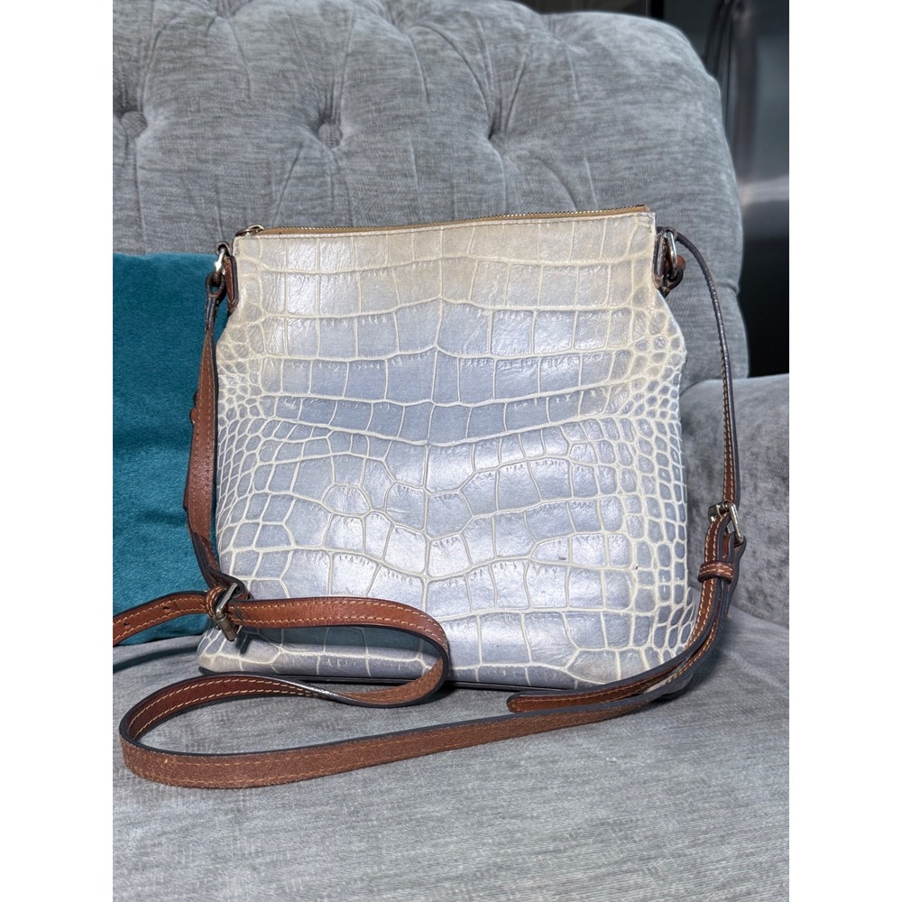 Dooney & Bourke Croc Embossed Leather Crossbody Bag Blue Cream - Picture 7 of 7